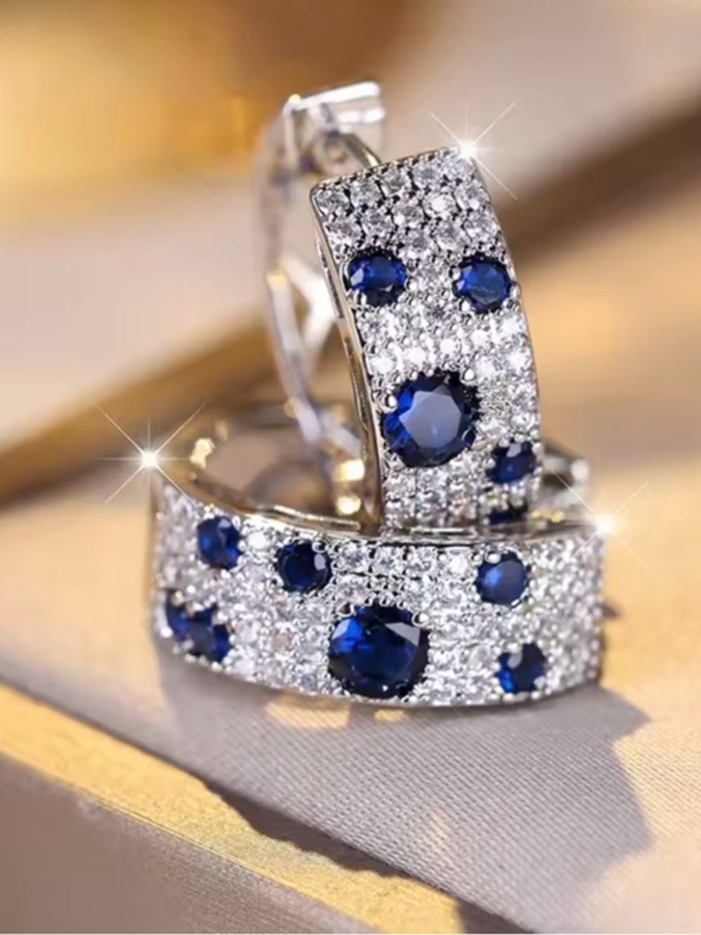 New silver Sapphire Hoops